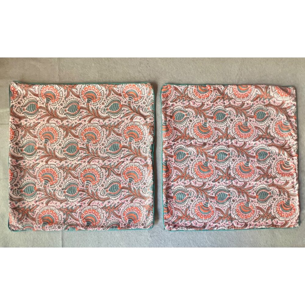Roberta Roller Rabbit Floral Pillow Covers Pair 22" X 21.75" Orange Green Cream